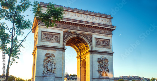 Obraz Dibond Triumphal Arch . it is one of the most famous monuments in Paris, France, standing at the western end of the Champs Elysees. Paris, France