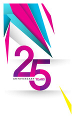 25th years anniversary logo, vector design birthday celebration with colorful geometric isolated on white background.