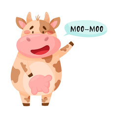 Cow with Open Mouth Making Moo Sound Isolated on White Background Vector Illustration