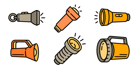 Poster - Flashlight icons set. Outline set of flashlight vector icons for web design isolated on white background