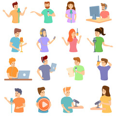 Poster - Podcast icons set. Cartoon set of podcast vector icons for web design