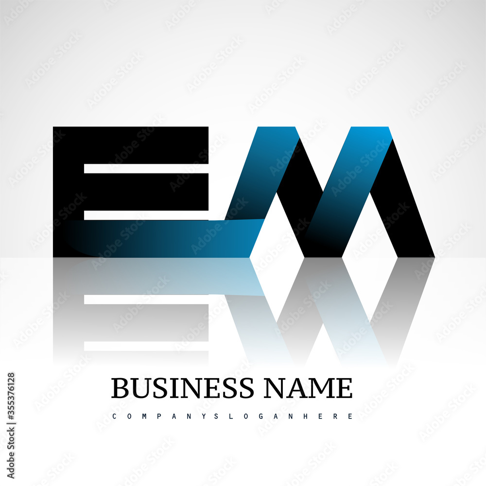 Initial letter EM uppercase modern and simple logo linked blue and ...