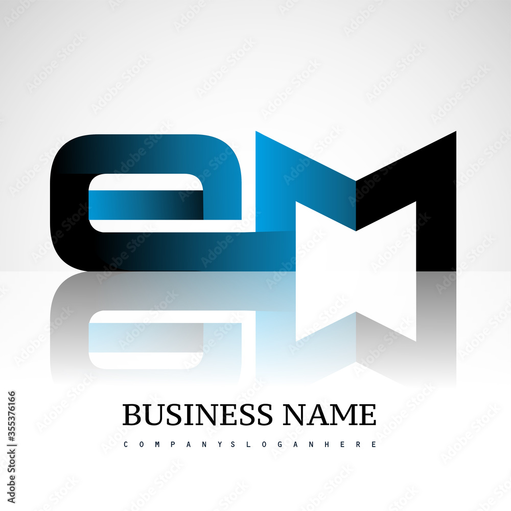 Initial letter EM uppercase modern and simple logo linked blue and ...