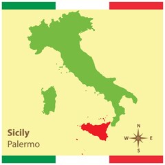 Canvas Print - sicily on italy map