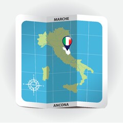 Canvas Print - Map pointer indicating marche on italy map