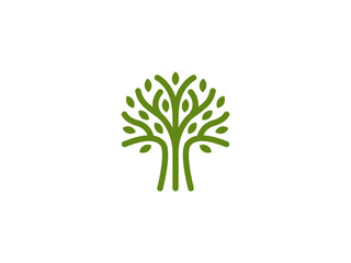 Wall Mural - Monogram tree logo vector template. Simple minimalist tree icon line art illustration