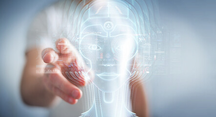 Aufkleber - Businessman using digital artificial intelligence head interface 3D rendering