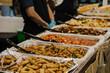 Close up cuisine culinary Asian buffet catering food. Celebration party concept.