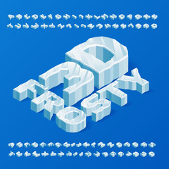 Fototapete - 3D Frosty alphabet font. 3D isometric ice letters and numbers. Stock vector typescript for your typography design.