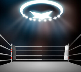 Canvas Print - boxing ring with illumination by spotlights.