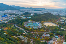 Sunset Aerial View Of Eworld Amusement Park In Daegu, Republic Of Korea