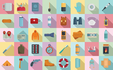 Poster - Survival icons set. Flat set of survival vector icons for web design