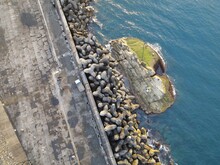 Drone Ariel View Of The Chaojing Park Coastline, Located On The North Coast Of Keelung, Taiwan.
