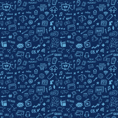 Social media sketch vector seamless doodle pattern.