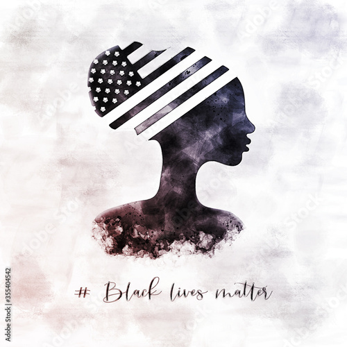 American National Holiday. Silhouette of black woman. US flag. Every life matters. Black lives matter.