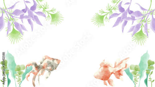 水草と金魚の水彩手描きイラスト Stock イラスト Adobe Stock