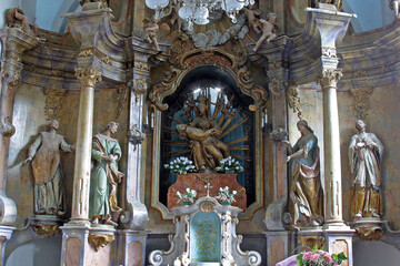 High altar at Our Lady of Sorrows Chapel in Prepolno, Croatia