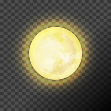Full Yellow Moon On The Dark Transparent Background. Vector Illustration. EPS 10.