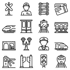 Poster - Electric train driver icons set. Outline set of electric train driver vector icons for web design isolated on white background
