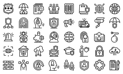 Poster - security service icons set. outline set of security service vector icons for web design isolated on 
