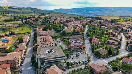 Sticker - Amazing aerial view of San Quirico medieval town in Tuscany