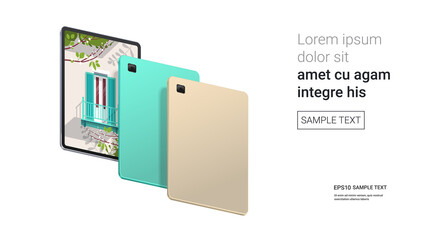 Poster - tablet with beautiful wallpaper on screen isolated on white background realistic mockup gadgets and 