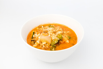 Tofu stew on white background