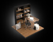 3D rendering of working space with shelf 