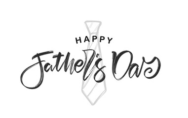 Wall Mural - hand lettering of happy father's day with hand drawn tie on white background