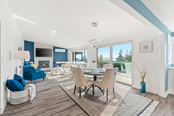 Welcoming house interior of dining area and family room