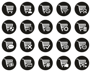 Sticker - Shopping & Online Shopping Icons White On Black Flat Design Circle Set Big