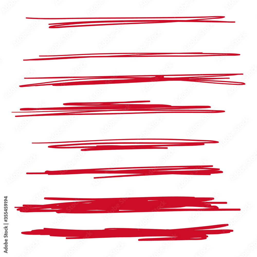 Set of hand drawn red lines. Vector collection of underline, emphasis, scribble brush strokes. - obrazy, fototapety, plakaty 