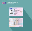 United Kingdom car driver license identification. Flat vector illustration. Great Britain.
