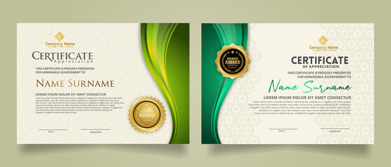 Wall Mural - set modern certificate template with flow lines ornament and modern pattern background.