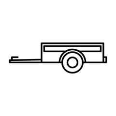 Wall Mural - Car trailer icon. Side view. Black contour silhouette. Vector flat linear graphic illustration. Isolated object on a white background. Isolate.