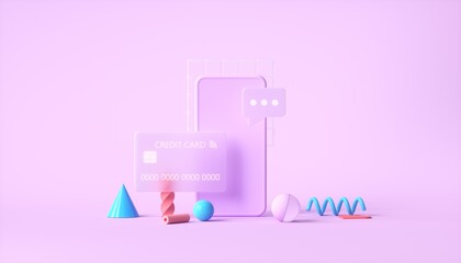 Poster - 3d render secure online payment transaction with smartphone. internet banking via credit card on mob