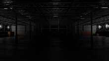 3d Rendering Of Dark Empty Factory Interior Or Empty Warehouse