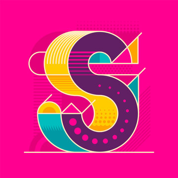 Abstract S letter design in color, made of various shapes and patterns. Vector illustration.