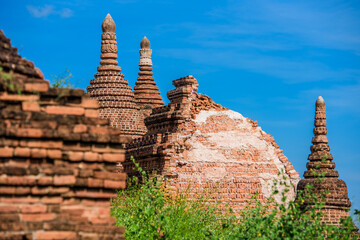 Bagan, Myanmar Destroyed Temples in the Archaeological Park. Burma. Ruin After  Earthquake