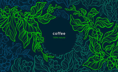 Coffee plant. Vector background. Art line banner