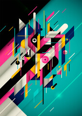 Poster - Abstract style technology illustration with colorful composition made of various geometric shapes. Vector illustration.