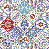 Fototapeta Kuchnia - Seamless ceramic tile with colorful patchwork. Vintage multicolor pattern in turkish style. Endless pattern can be used for ceramic tile, wallpaper, linoleum, textile, web page background. Vector