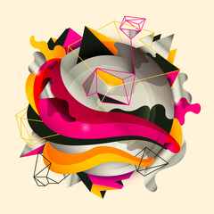 Poster - artistic composition made of various abstract geometric and curved shapes in intense colors. vector 