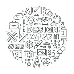 Poster - Pattern with graphic design. Black and white thin line icons