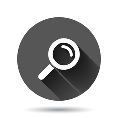 Fototapete - Loupe sign icon in flat style. Magnifier vector illustration on black round background with long shadow effect. Search circle button business concept.