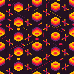 Poster - Isometric style seamless pattern design, with geometric objects in color. Vector illustration.
