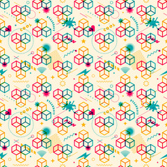Poster - modish seamless pattern design, made of geometric shapes and objects in intense colors. vector illus