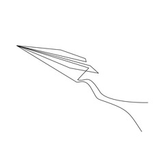 Wall Mural - Continuous line drawing of flying paper airplane. Vector illustration