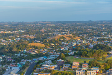 Sticker - Aerial view of New Plymouth during sunset, New Zealand