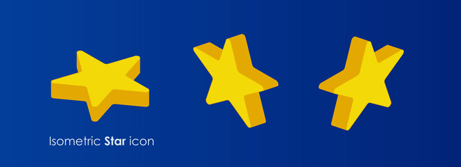 flat 3d isometric yellow star icon. vector - top, left, right angles